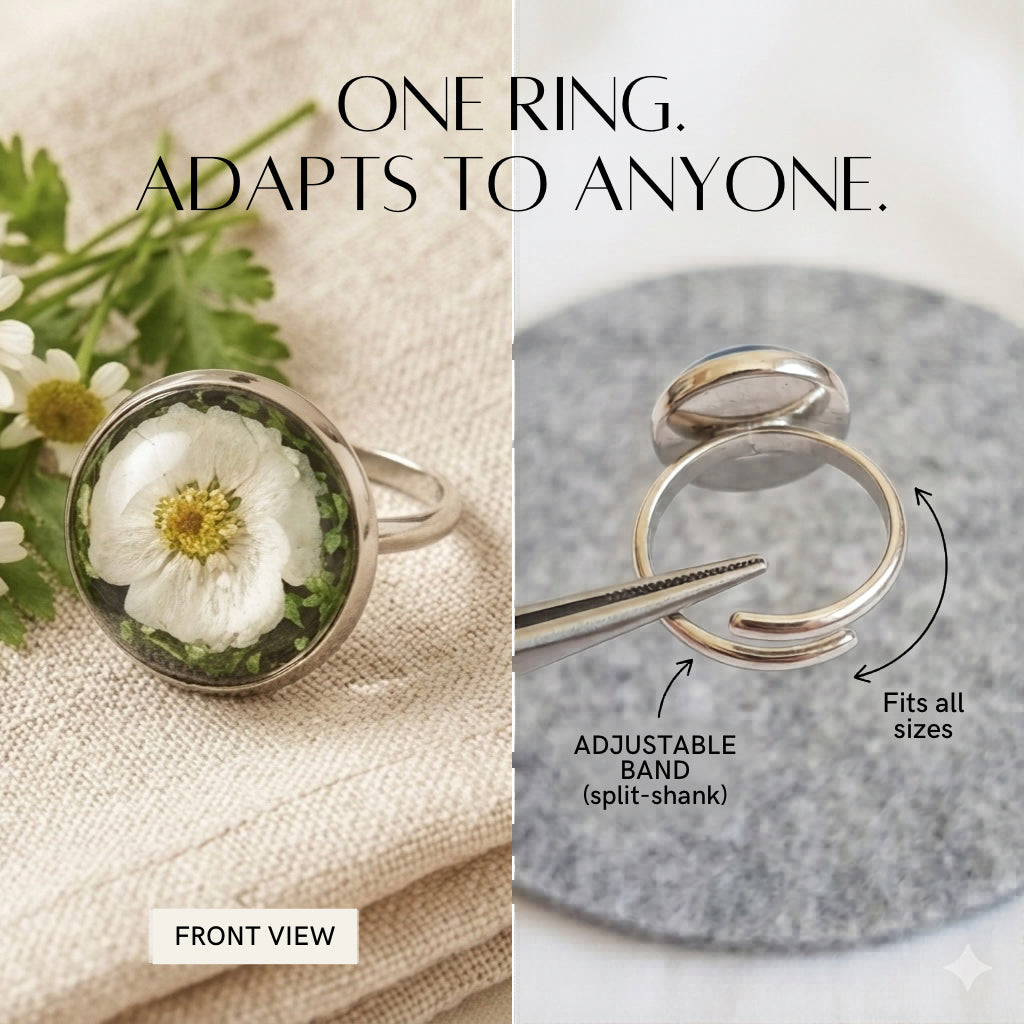 Black Star Flower - Annes Lace Silver Ring