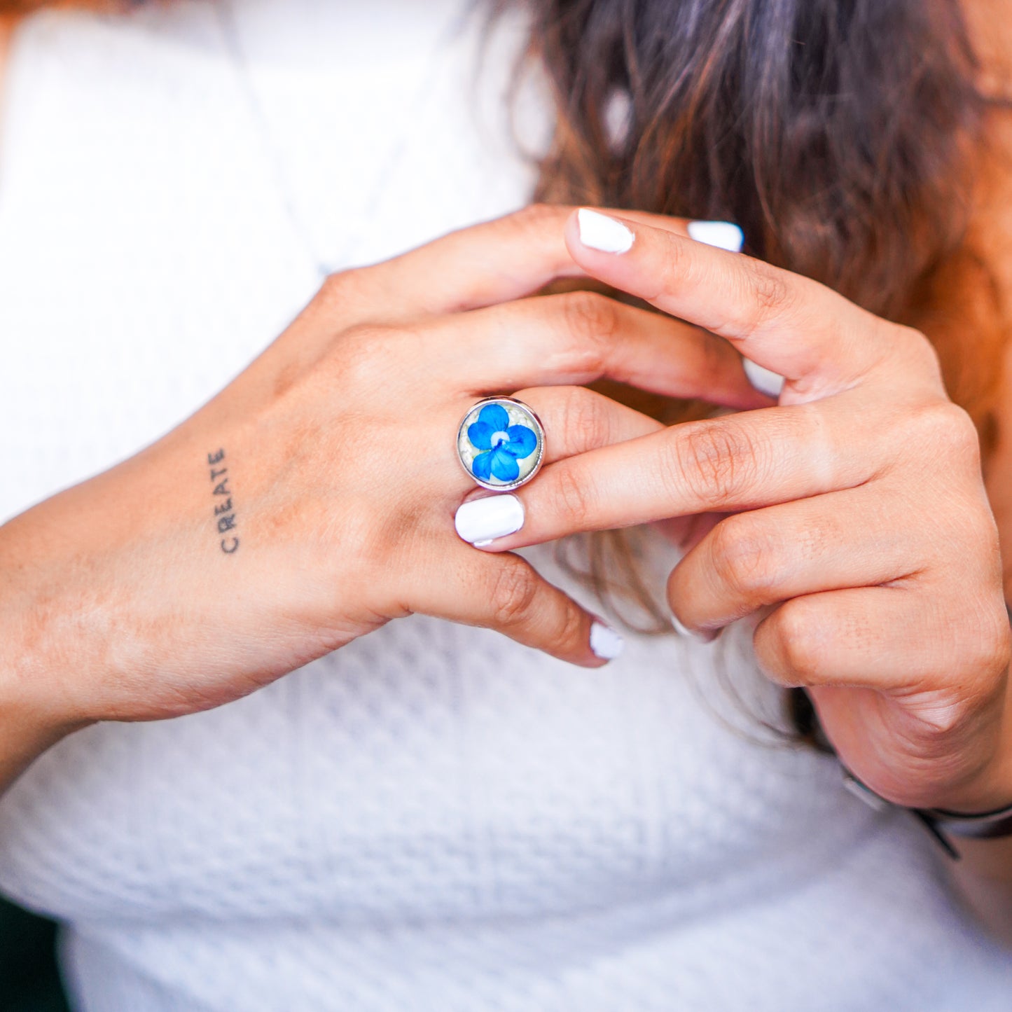 Blue Hydrangea Silver Ring