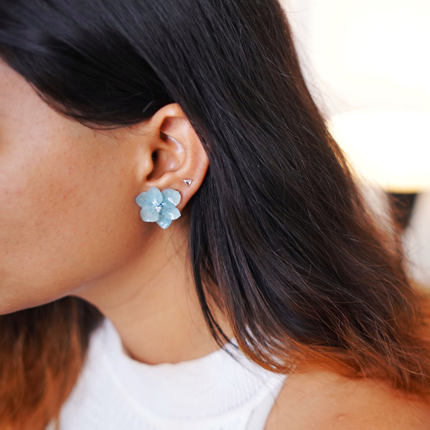 Blue Hydrangea Pearl Earrings