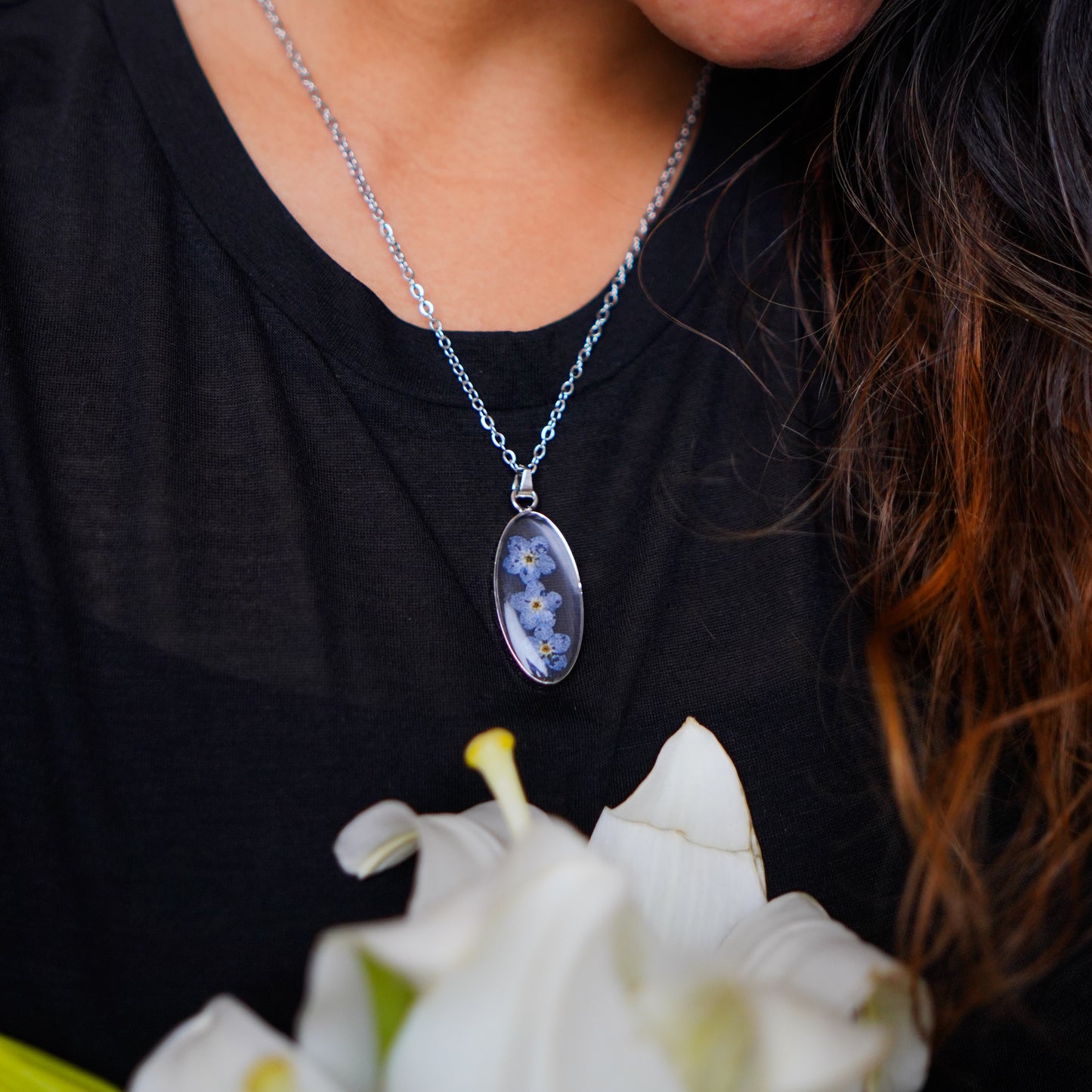 Oval Forget me not Silver