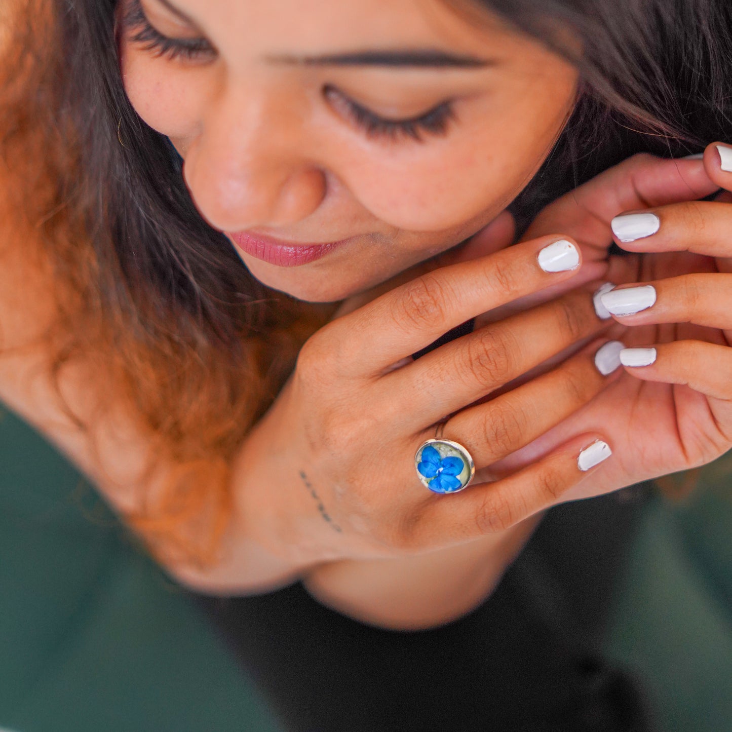 Blue Hydrangea Silver Ring