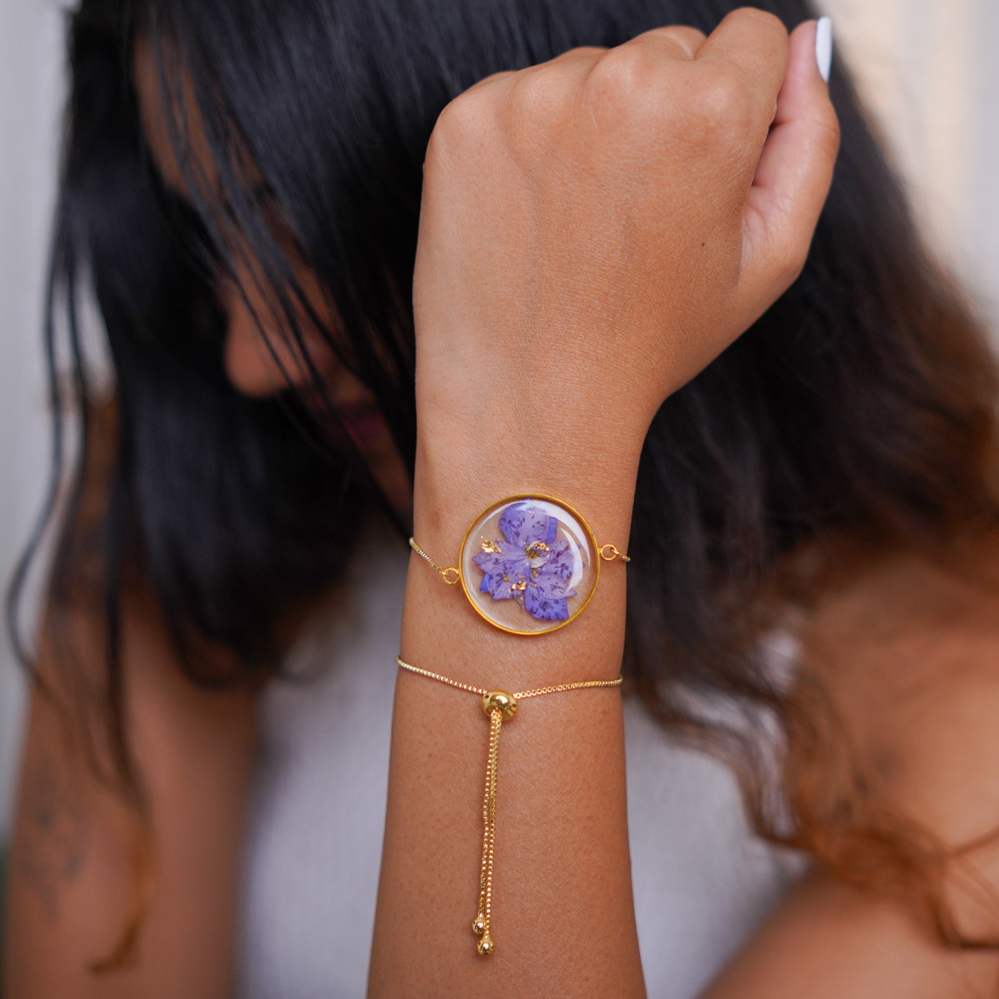 Purple Larkspur Gold Bracelet