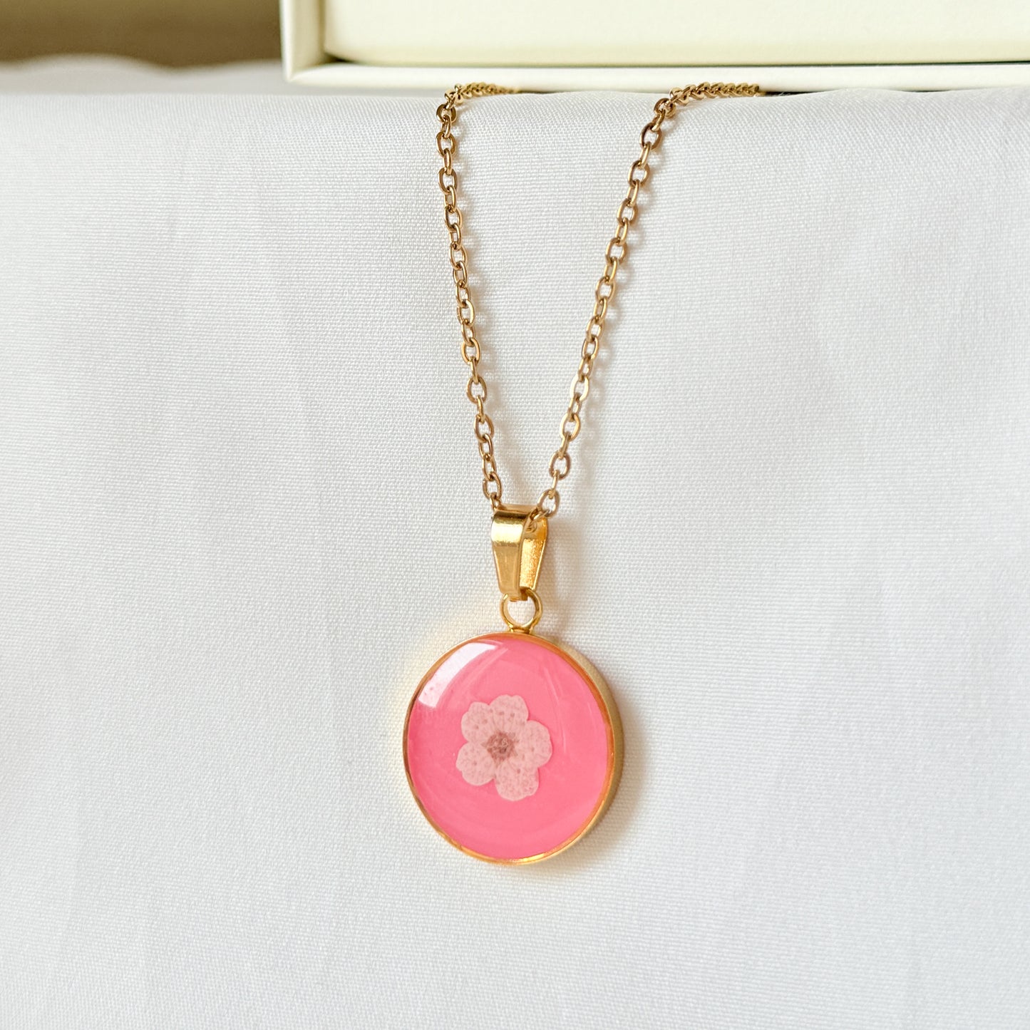 Mini Pink Plum Blossom Gold Necklace