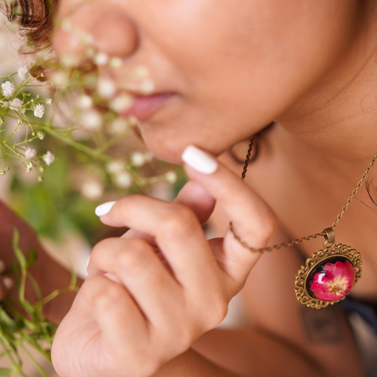 Antique Red Larkspur Dome Necklace