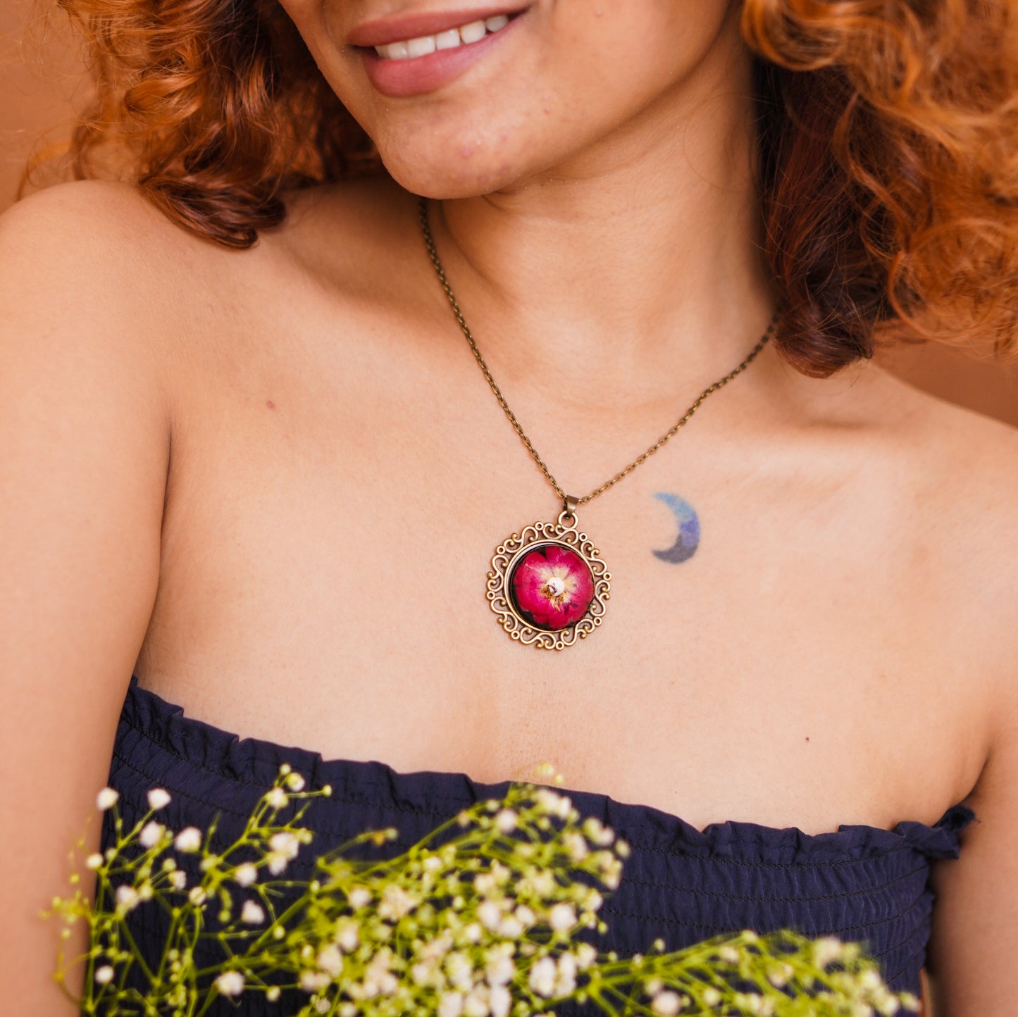 Antique Red Larkspur Dome Necklace