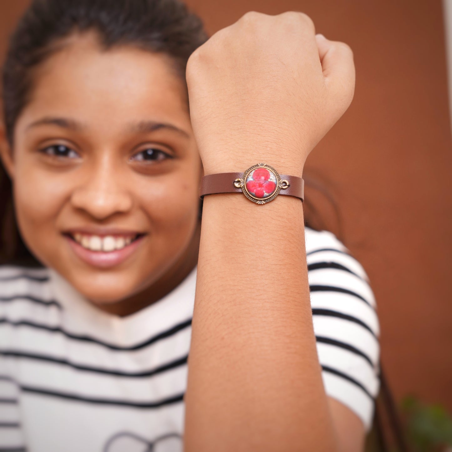 Vegan Leather Belt Blue Red Hydrangea