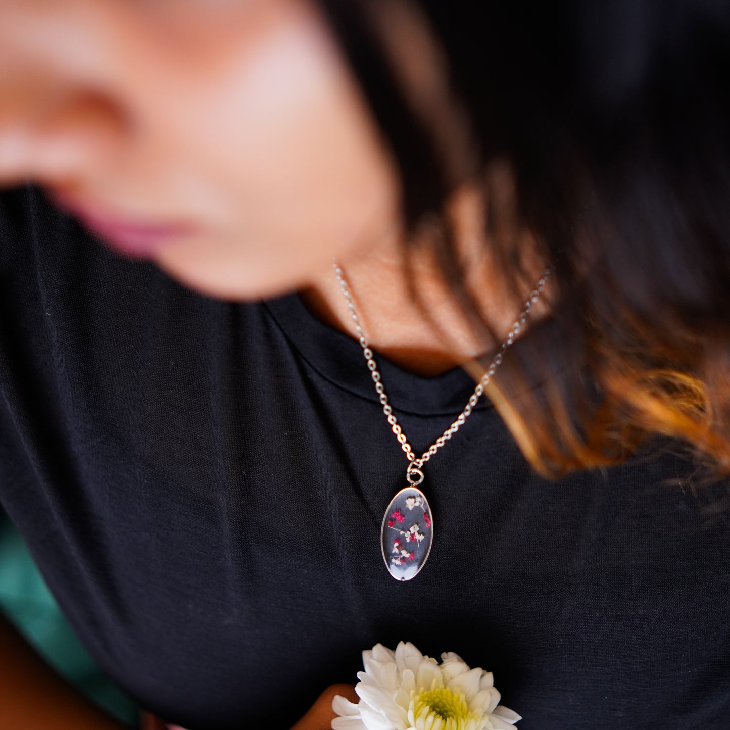 Oval Red Silver Necklace