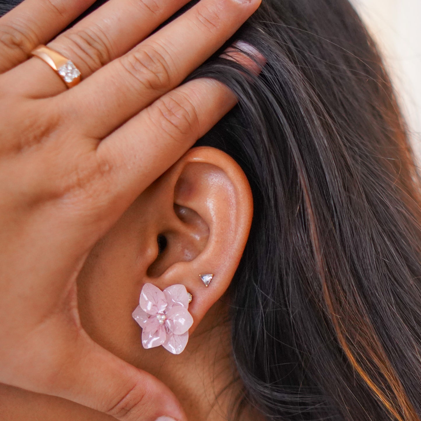 Baby Pink Hydrangea Pearl Earrings