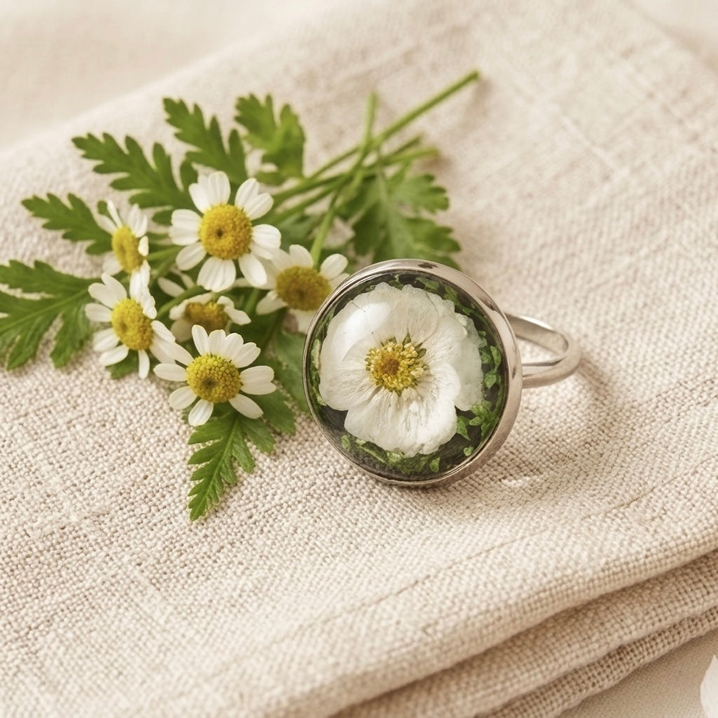 Black Star Flower - Annes Lace Silver Ring