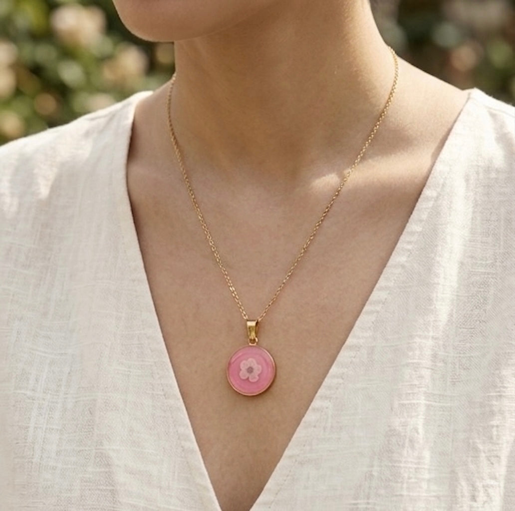 Mini Pink Plum Blossom Gold Necklace