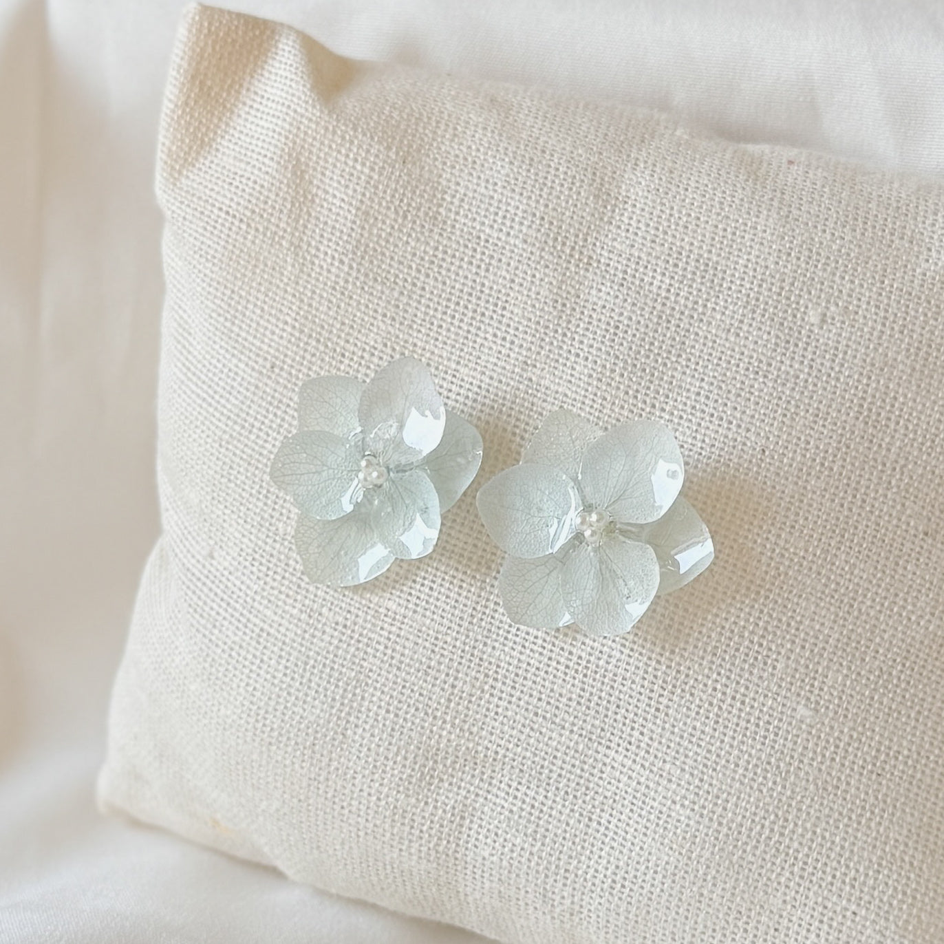 Light Blue Hydrangea Pearl Earrings