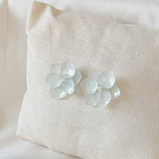 Light Blue Hydrangea Pearl Earrings