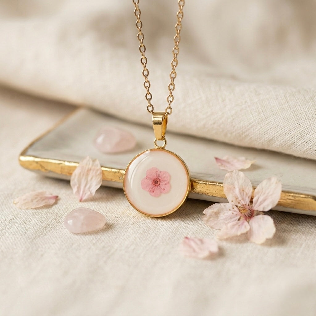 Mini White Plum Blossom Gold Necklace