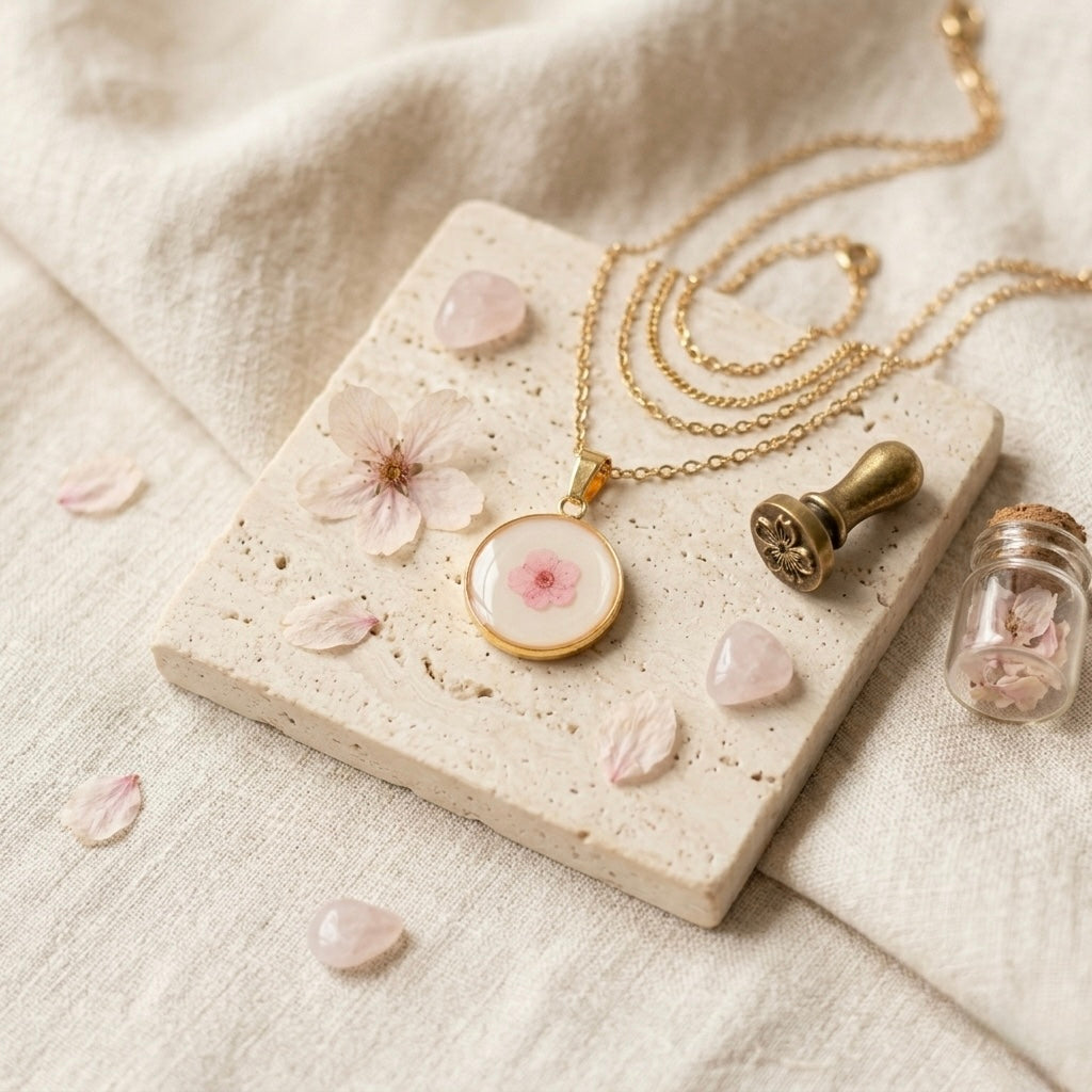 Mini White Plum Blossom Gold Necklace