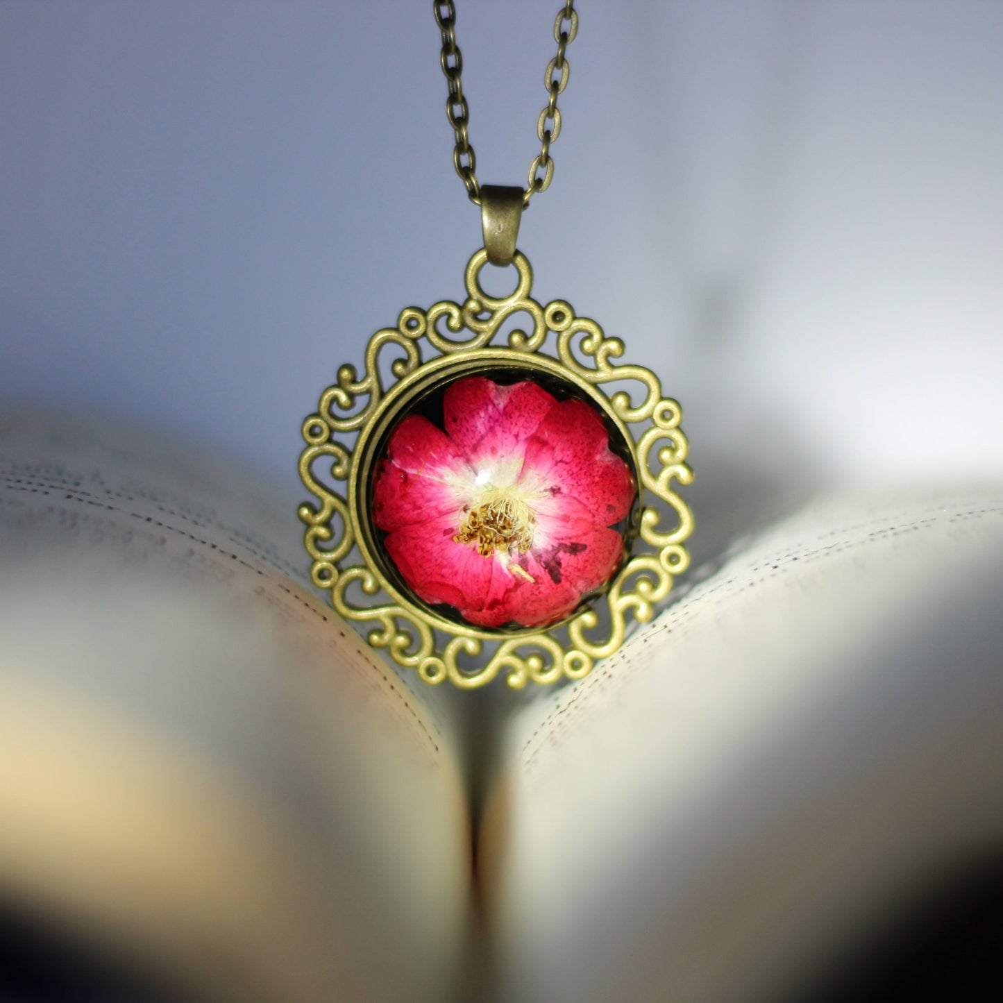 Antique Red Larkspur Dome Necklace