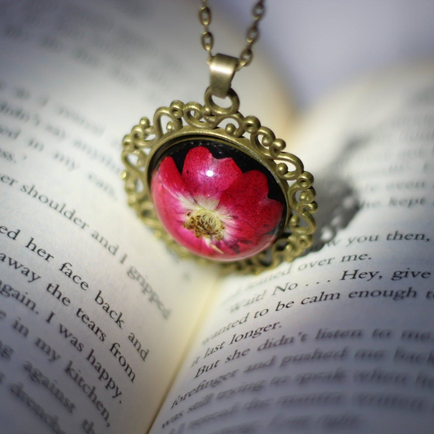 Antique Red Larkspur Dome Necklace