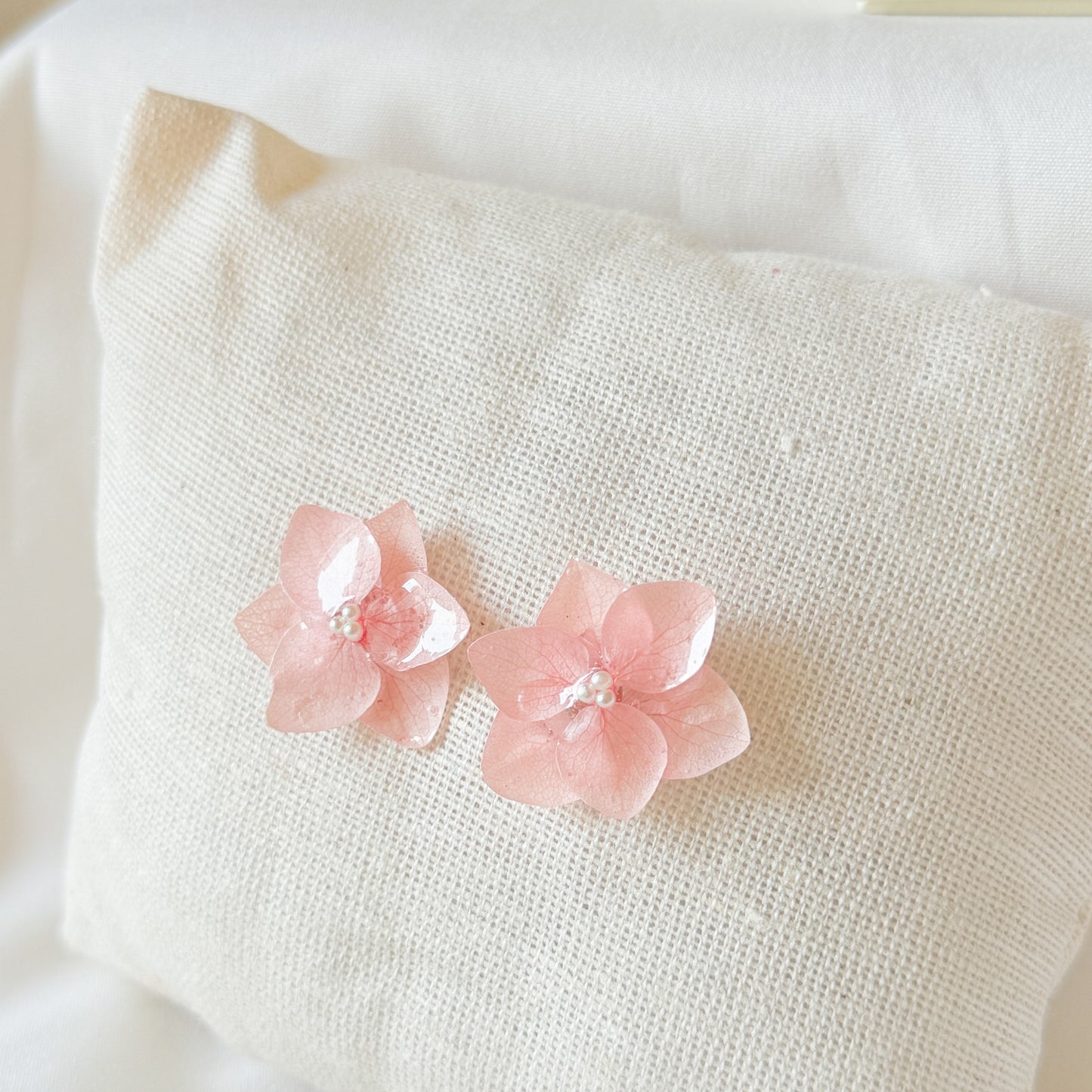 Baby Pink Hydrangea Pearl Earrings
