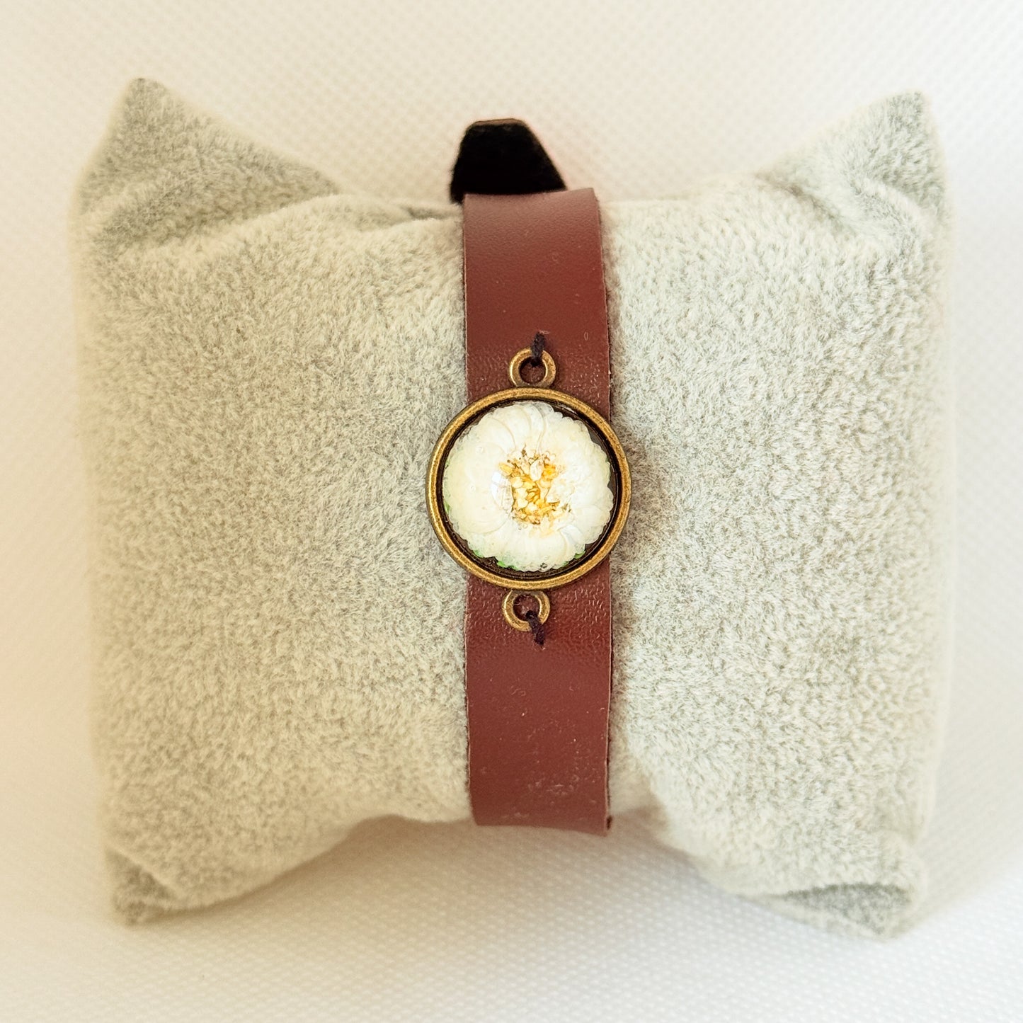 Vegan Leather Belt White Little Flower