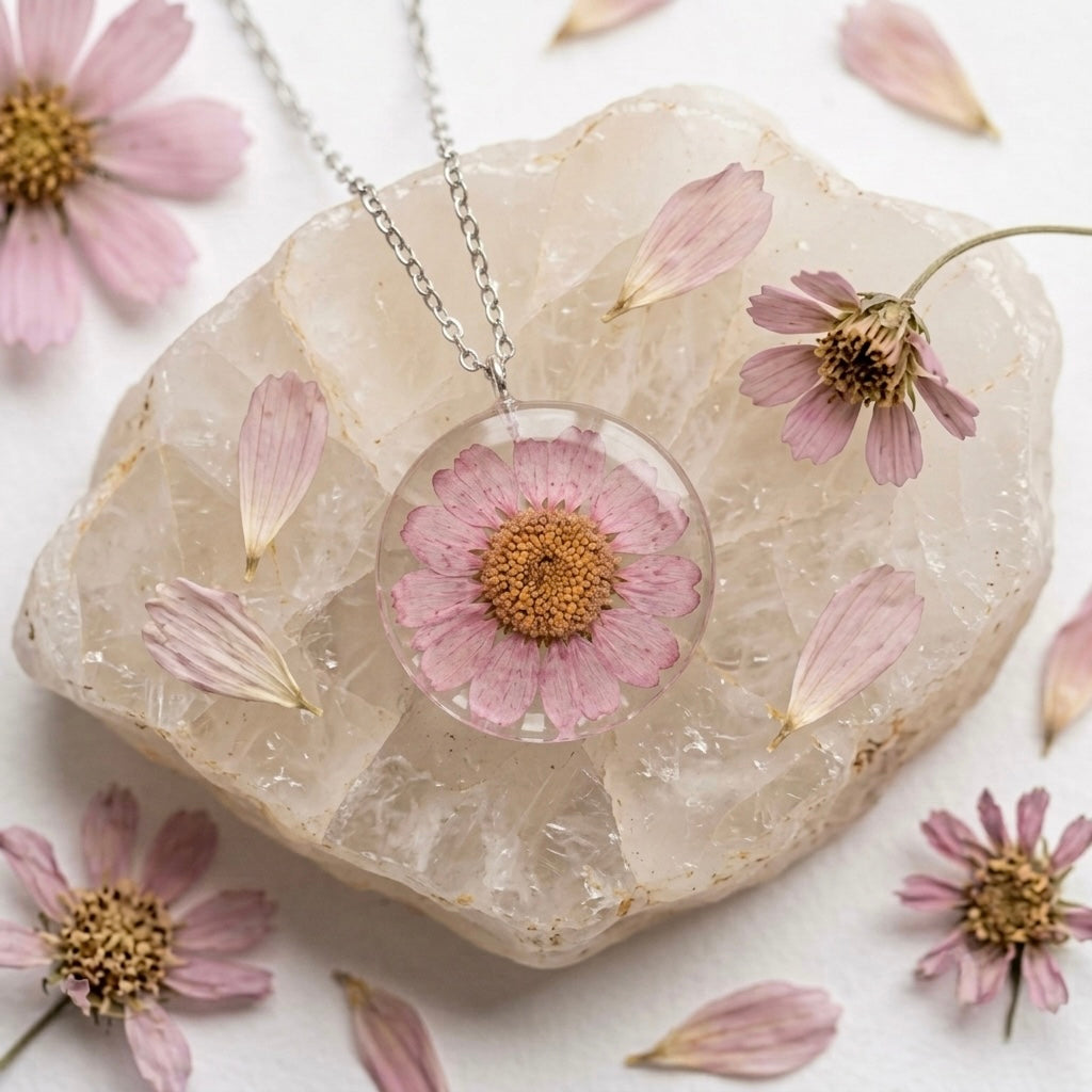 Pink Aura Daisy Dome Necklace