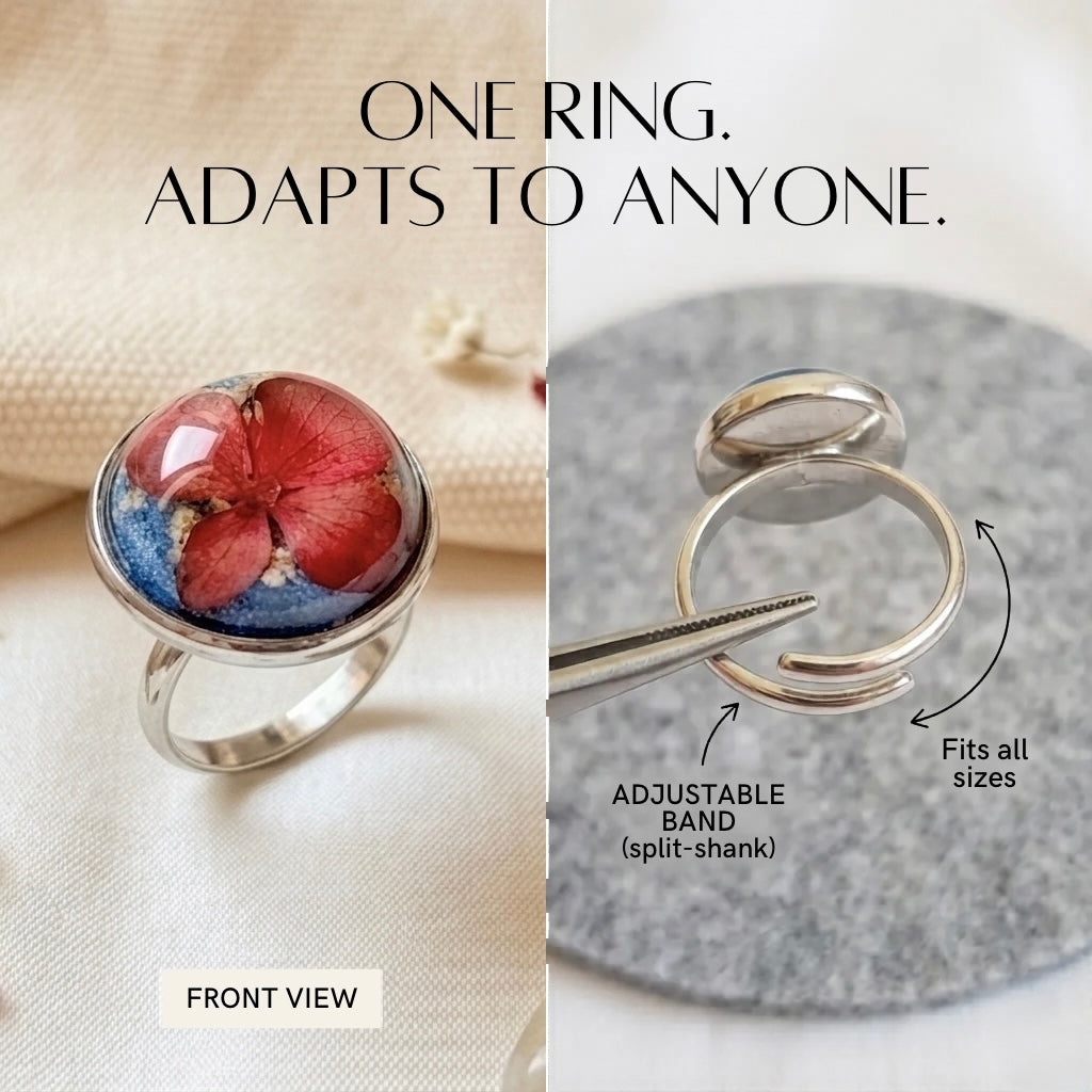 Red Cherry Hydrangea Silver Ring