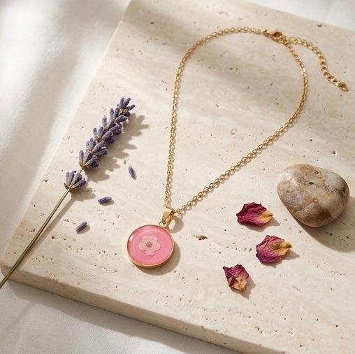 Mini Pink Plum Blossom Gold Necklace