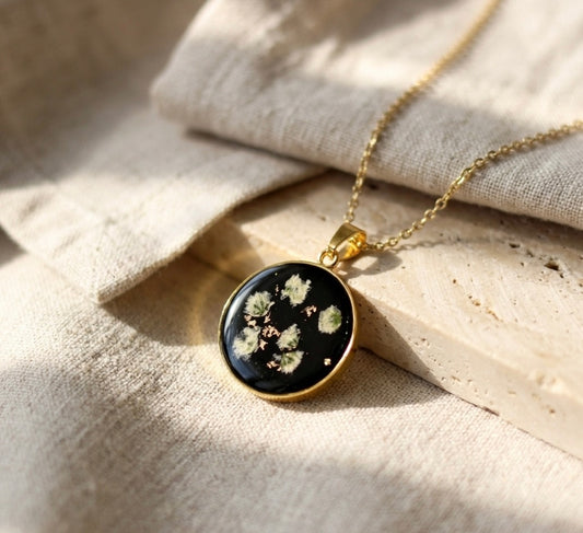 Black Baby Breathe Gold Necklace