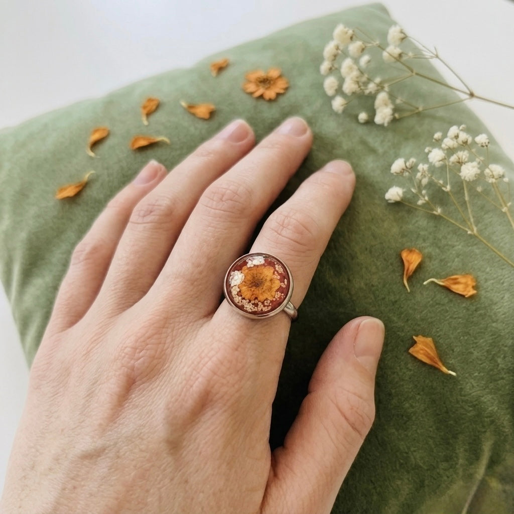 Yellow Star Flower Silver Ring