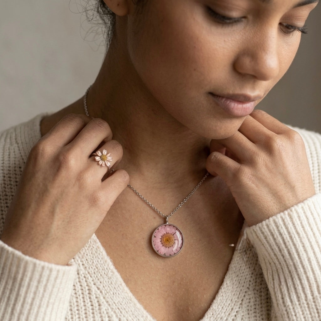 Pink Aura Daisy Dome Necklace