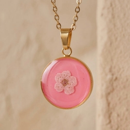 Mini Pink Plum Blossom Gold Necklace