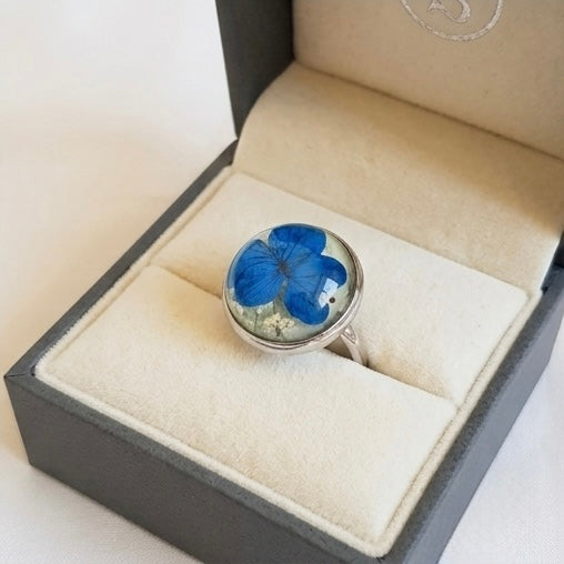 Blue Hydrangea Silver Ring