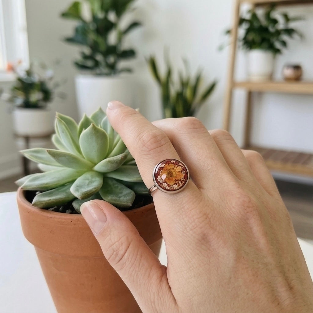 Yellow Star Flower Silver Ring