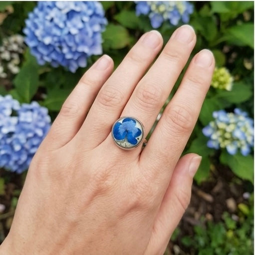Blue Hydrangea Silver Ring