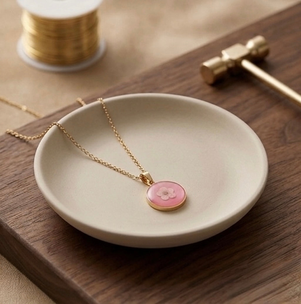 Mini Pink Plum Blossom Gold Necklace