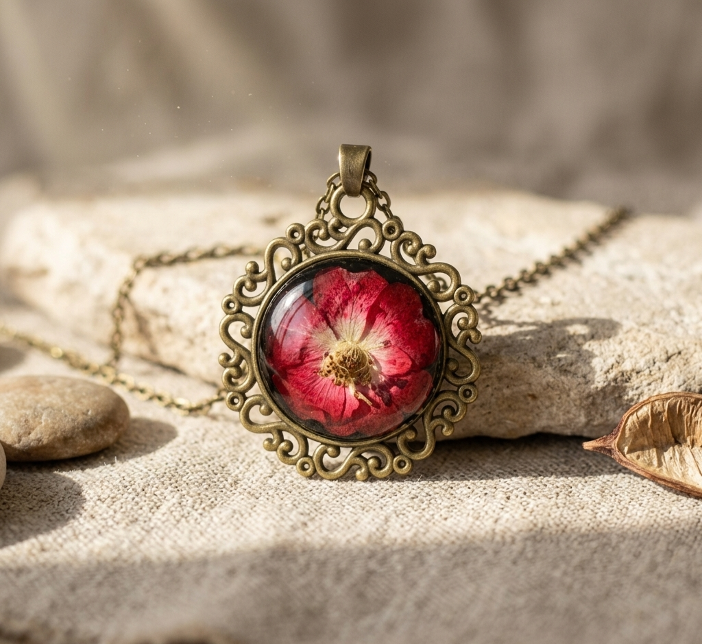 Antique Red Larkspur Dome Necklace