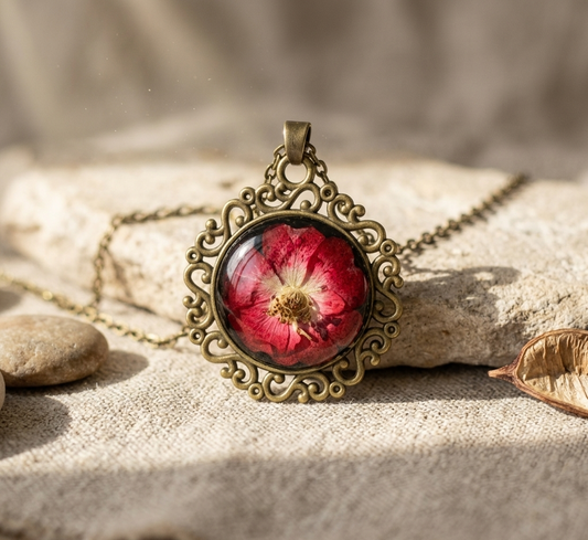Antique Red Larkspur Dome Necklace