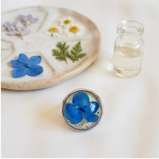 Blue Hydrangea Silver Ring