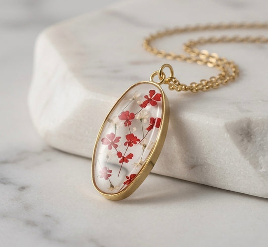 Oval Red Anne's Lace Gold Necklace