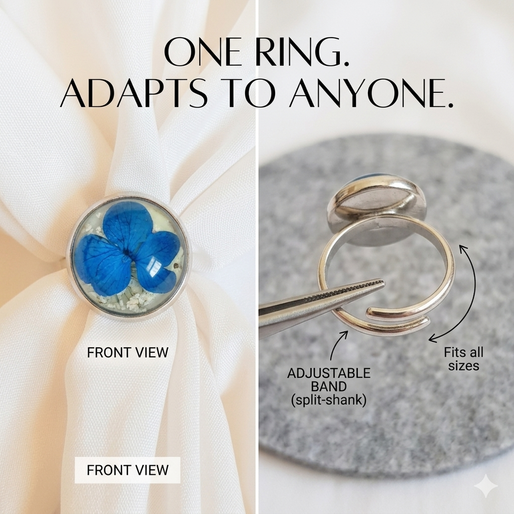 Blue Hydrangea Silver Ring