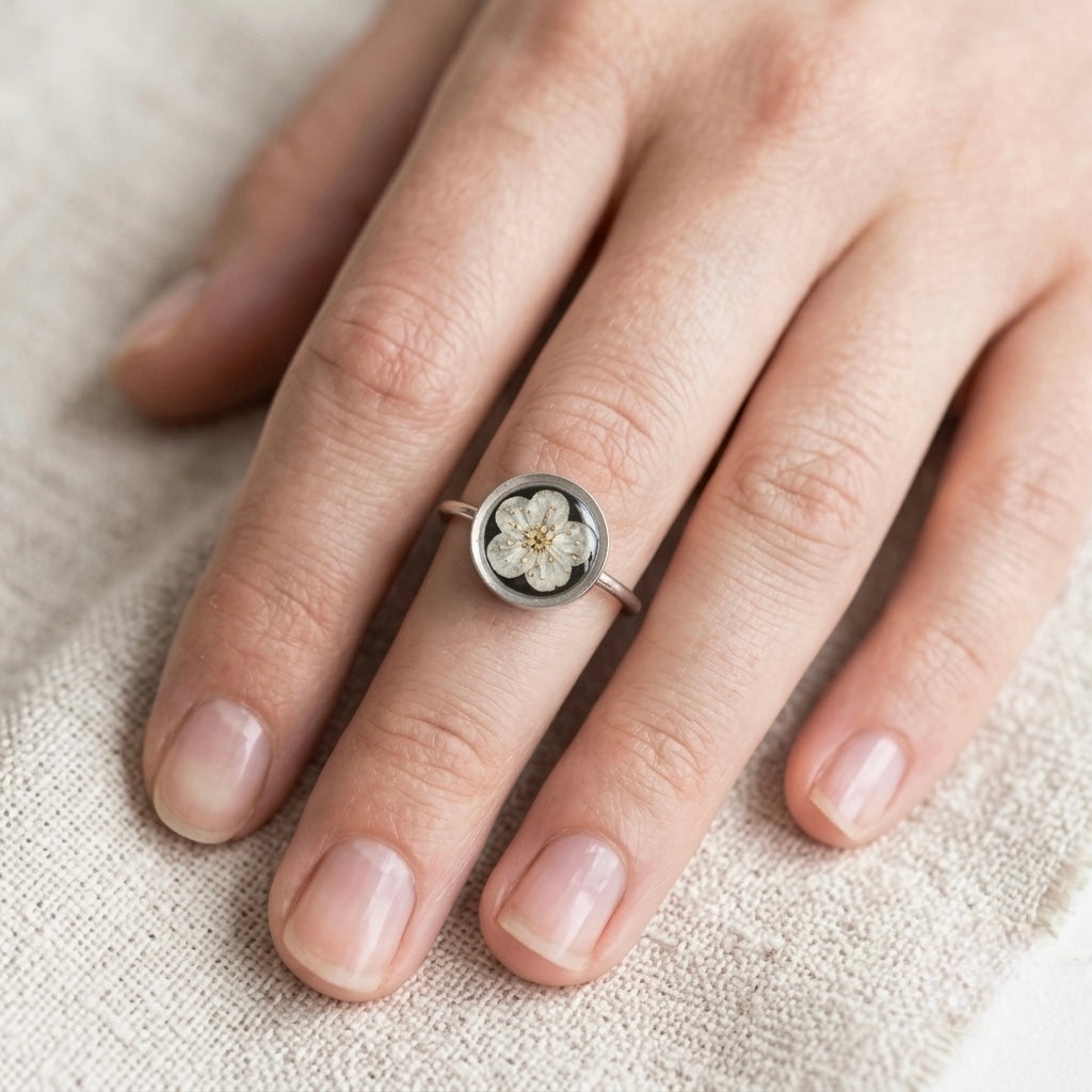 Monochrome Silver Plum Blossom Ring