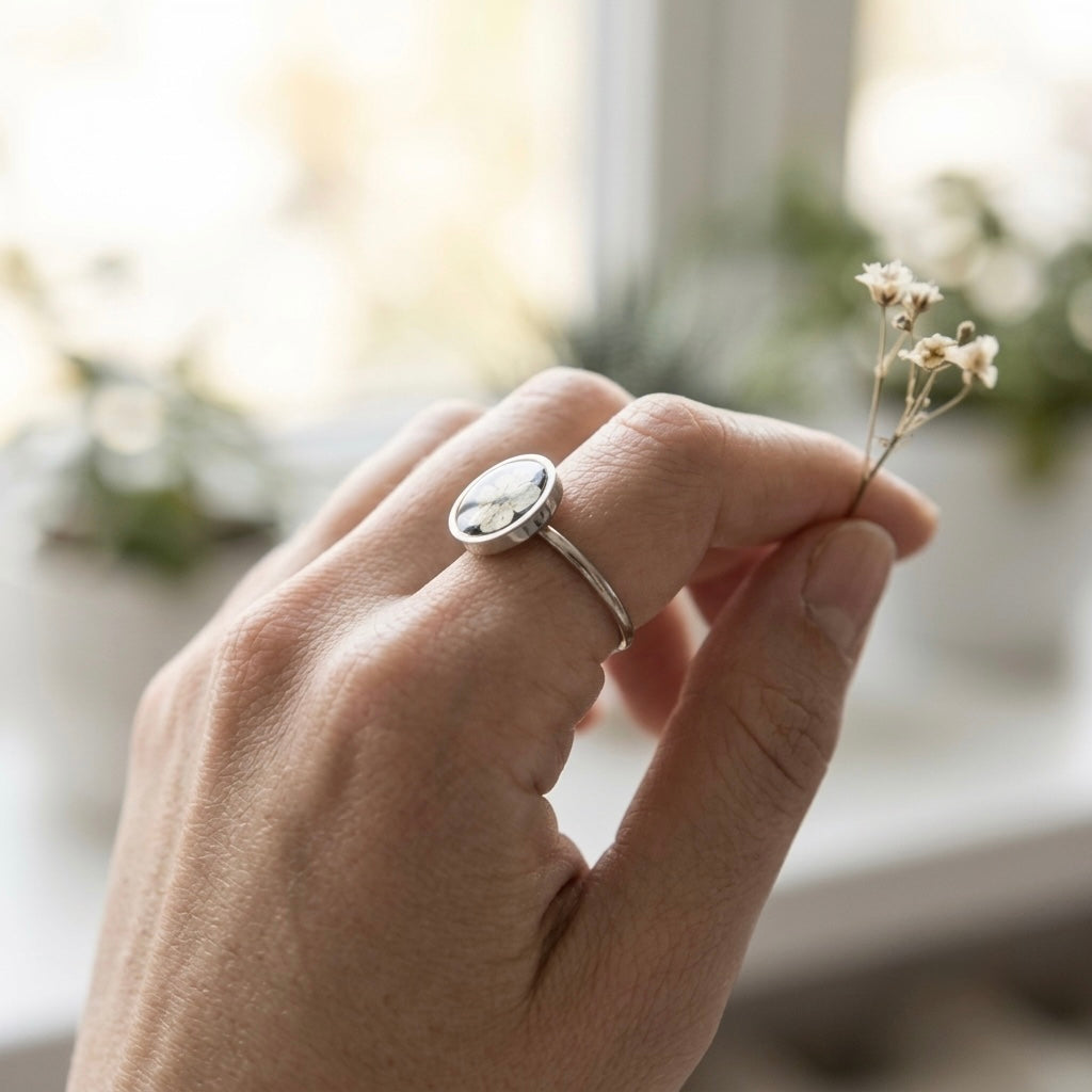 Monochrome Silver Plum Blossom Ring