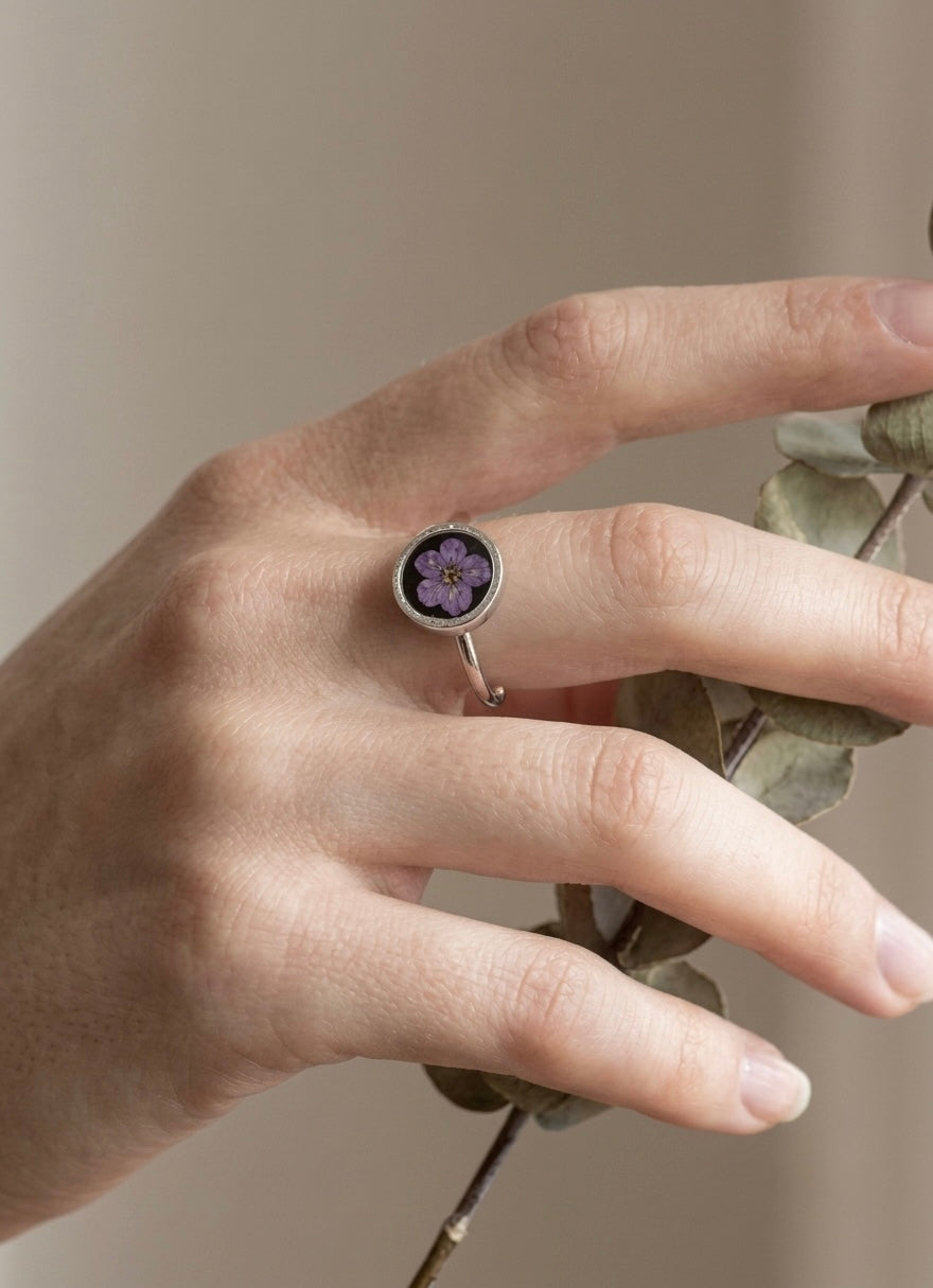 Purple Plum Blossom Silver Ring