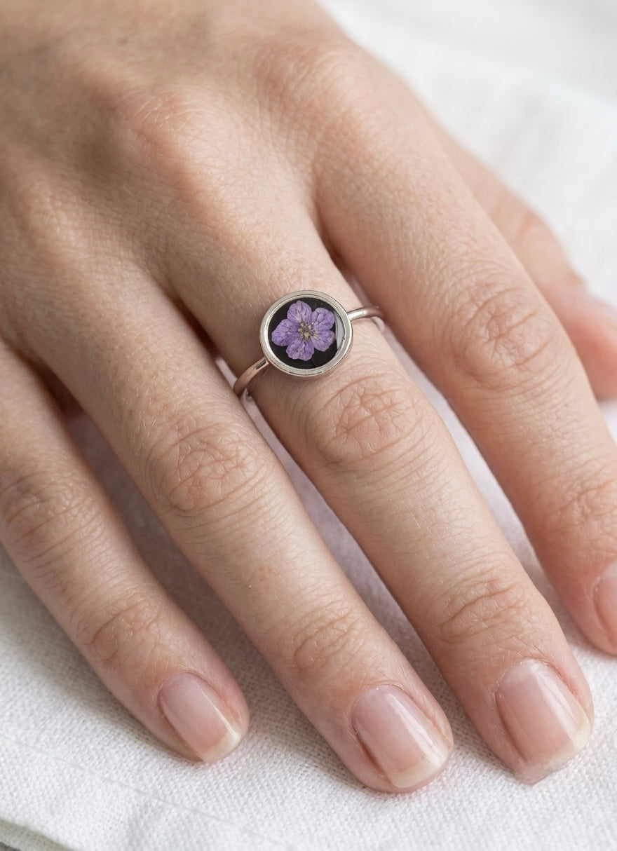 Purple Plum Blossom Silver Ring