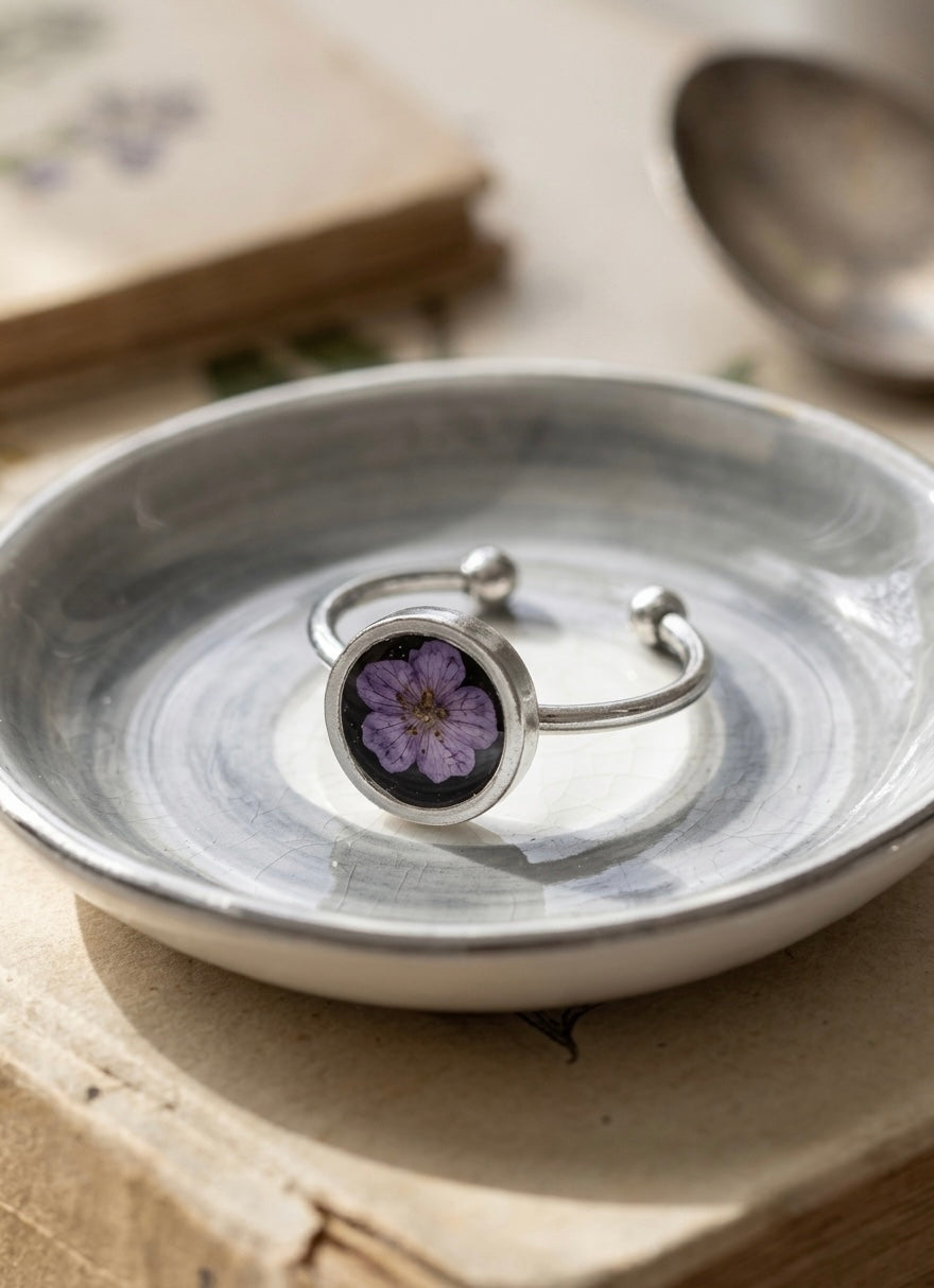 Purple Plum Blossom Silver Ring
