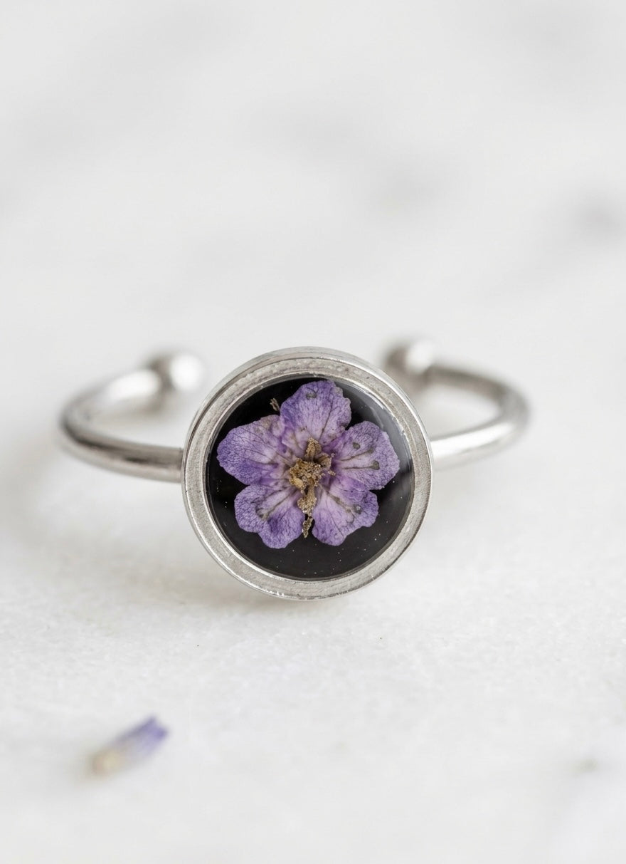 Purple Plum Blossom Silver Ring